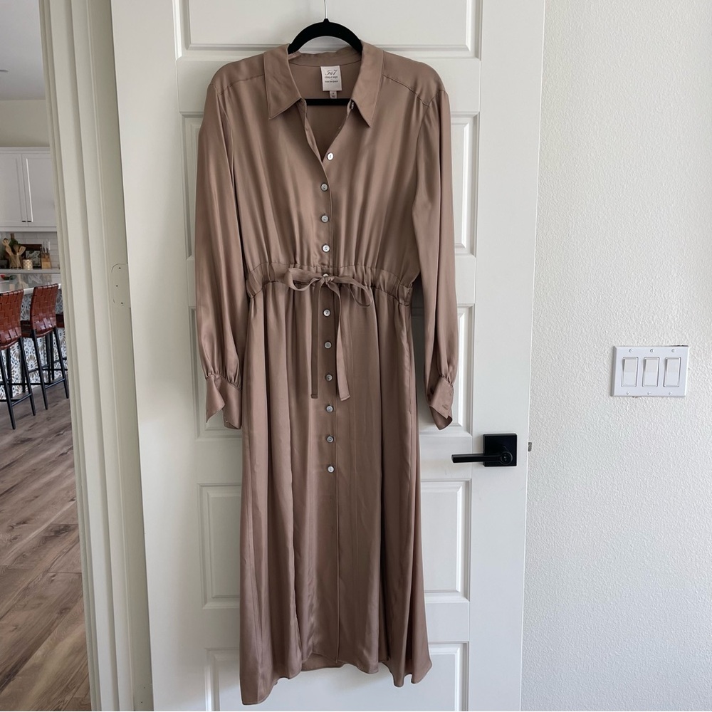 Elegant Tan Button-Down Dress